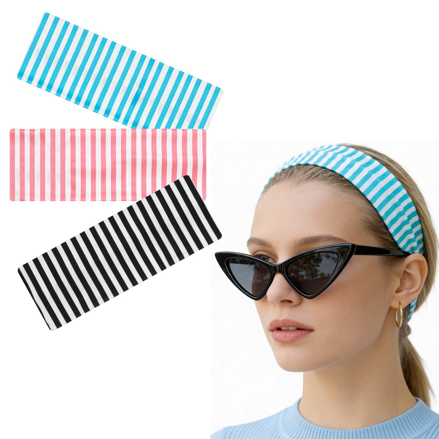3pcs Striped Headbands For Women, Non Slip Stretchy Headband for Yoga, Wide Striped Headband for Workouts, Soft Fabric Hairband for Women