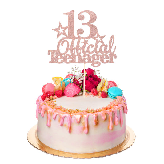 Tyqour Happy 13th Birthday Cake Topper Glitter 13 Official Teenager Cake Topper 13th Birthday Decorations Teenager Birthday Decorations for Teen 13th Birthday Party Decorations Supplies(Rose Gold)