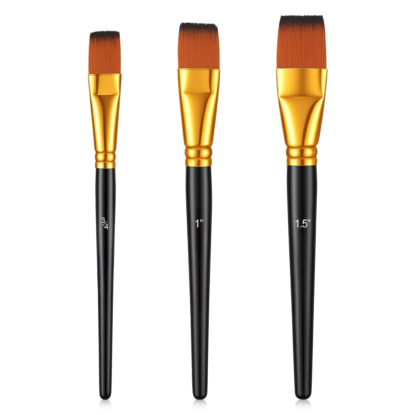 Matwsec 3 Pcs Flat Paint Brushes for Acrylic Painting, 3 Size Wide Craft Brushes with Nylon Bristles and Beech Wood Handle - Wide Basecoating Paintbrushes for Acrylic, Oil, Body Mask