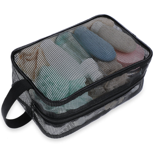 Ymapinc Travel Shower Caddy, Black Bathroom Shower Bag Portable Mesh Shower Caddy, Quick-Dry Gym Toiletry Bag for Gym Camping College Dorm Room Bathroom