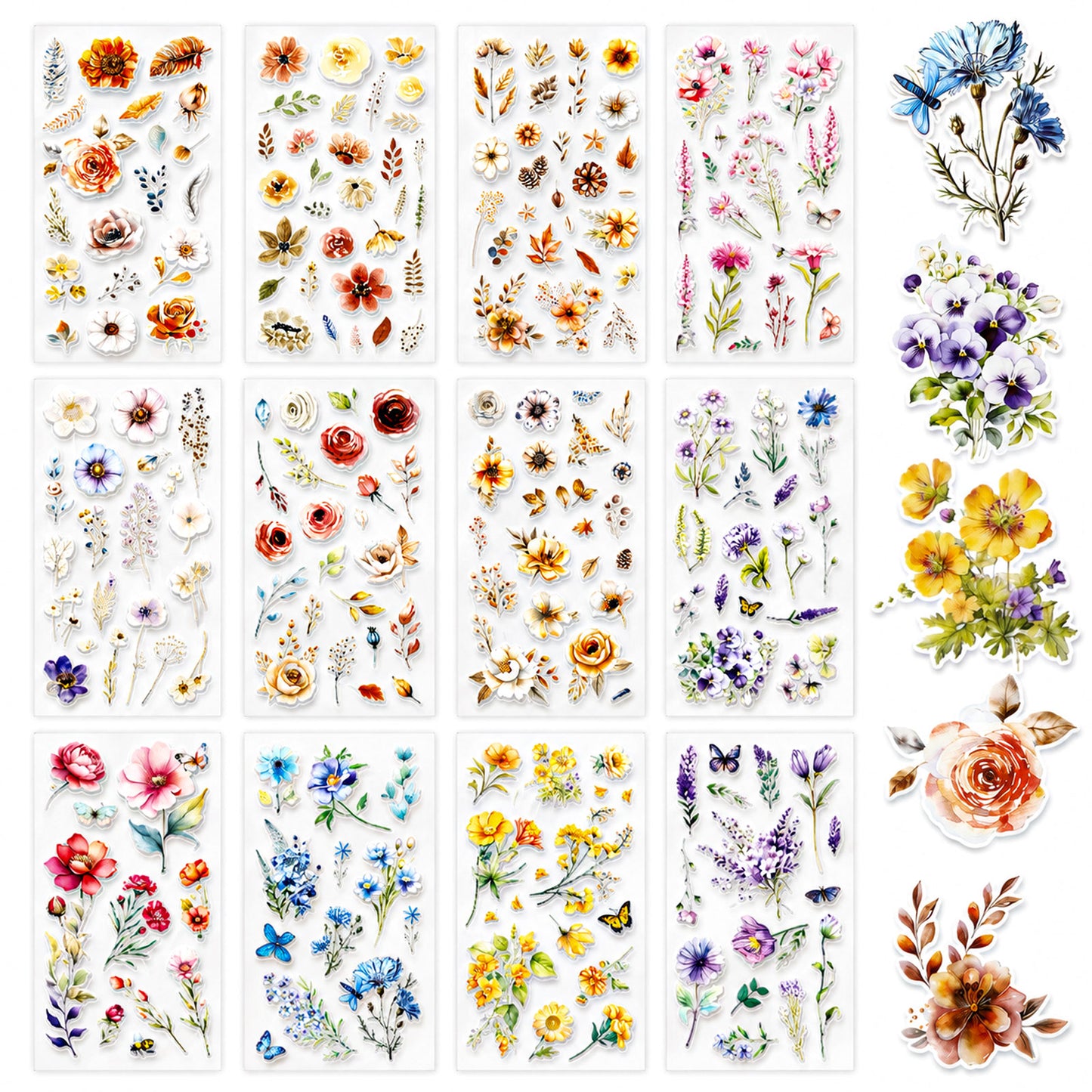 Ouligay 160+ Pcs 12 Sheets Flower Stickers for Scrapbooking Nature