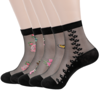Ymapinc 5 Pairs Floral Sheer Socks Women, Transparent Sheer Socks Lace Mesh Sock, Fancy Summer Flower Sock Size 5-9