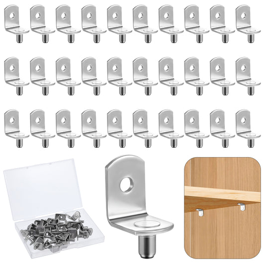 Ymapinc 30Pcs Shelf Support Pegs in a Box，5mm Shelf Pins，Cabinet Shelf Nails L-Shaped Shelf Support Nails，Shelf Holders pegs for Kitchen Closet Shelf Shelves Furniture Cabinet Bookcase