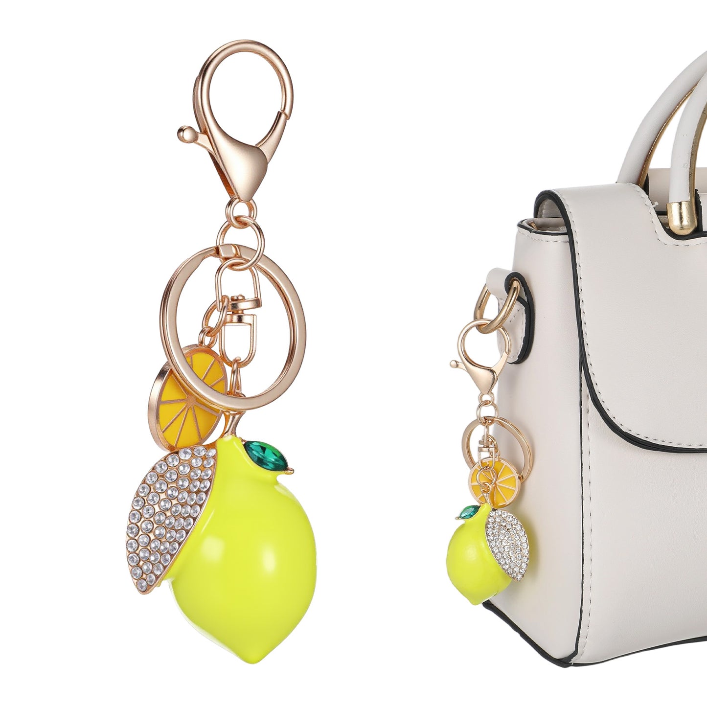 Nogeqi Lemon Keychain, Cute Lemon Bag Charms for Handbags, Rhinestones Fruit Keyring, Purse Accessories Charms for Backpack Car Jewelry Gift for Women Men