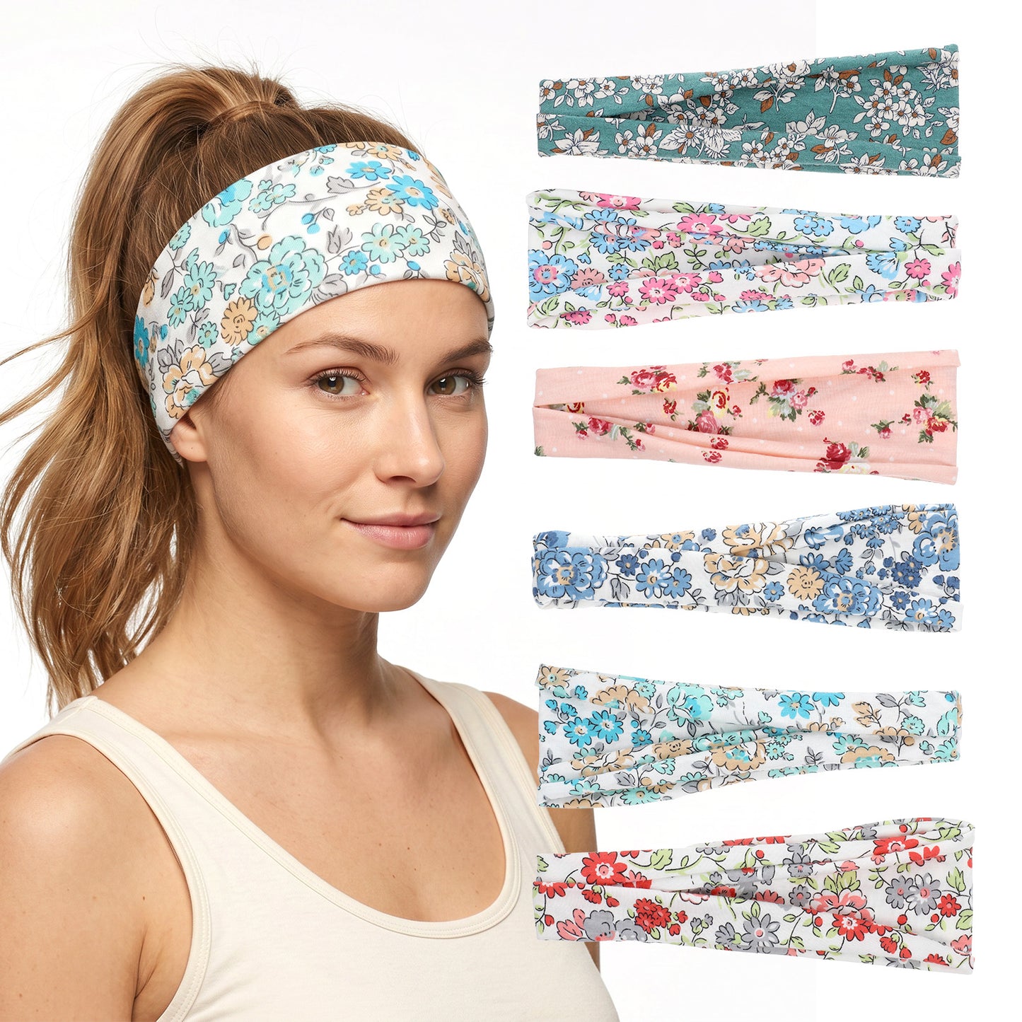 Mabor 6 Pack Sweat Headbands For Workouts, Wide Yoga Hair Bands for Running Makeup Face Washing, Non Slip Elastic Sweatband Hair Accessories for Sports Daily Wear