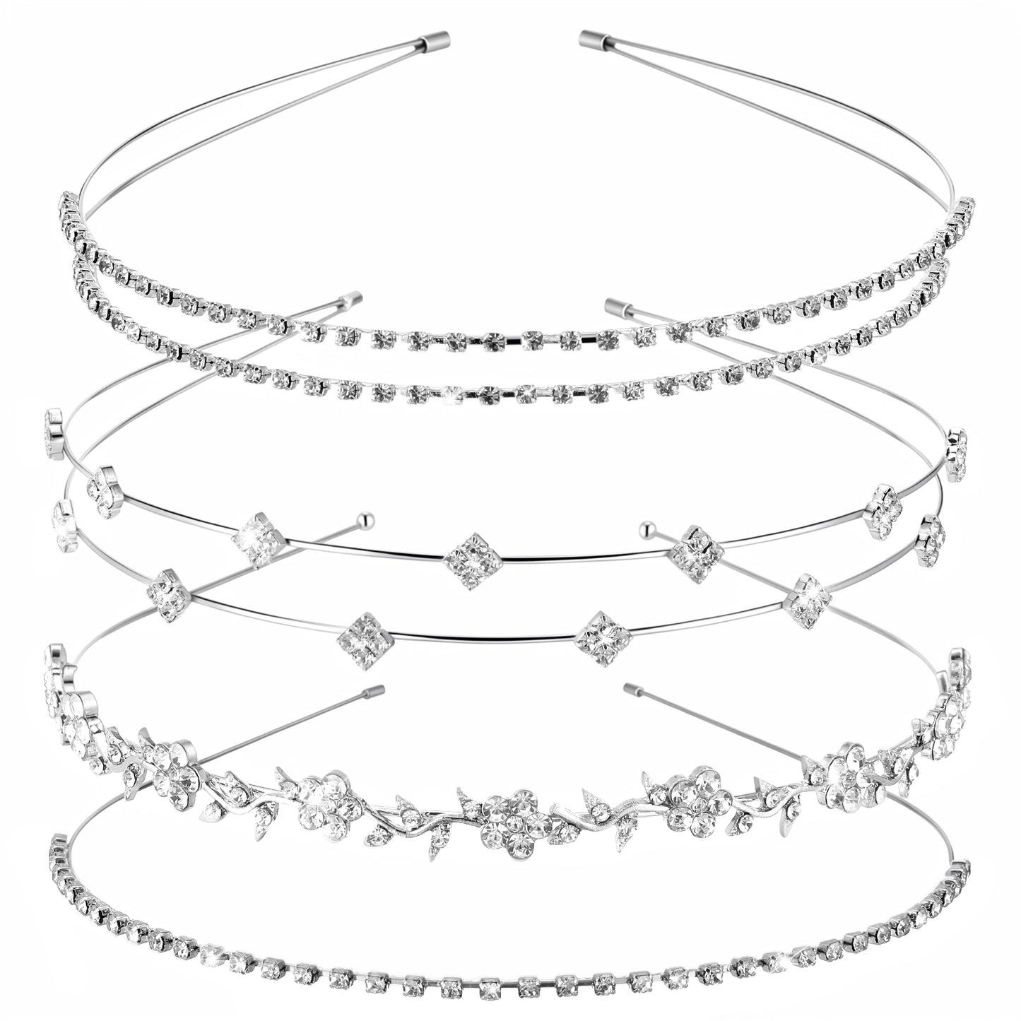 Mabor 4 PCS Rhinestone Headbands for Women, Silver Crystal Bridal Tiara Hair Accessories for Wedding Prom Party Flower Girl Formal Events