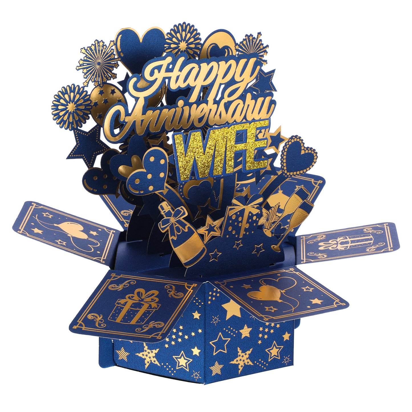 Matwsec Pop up Anniversary Card for Wife 3D Gold Glitter Heart Happy Anniversary Card with Envelope for Her Men Women Couples from Husband