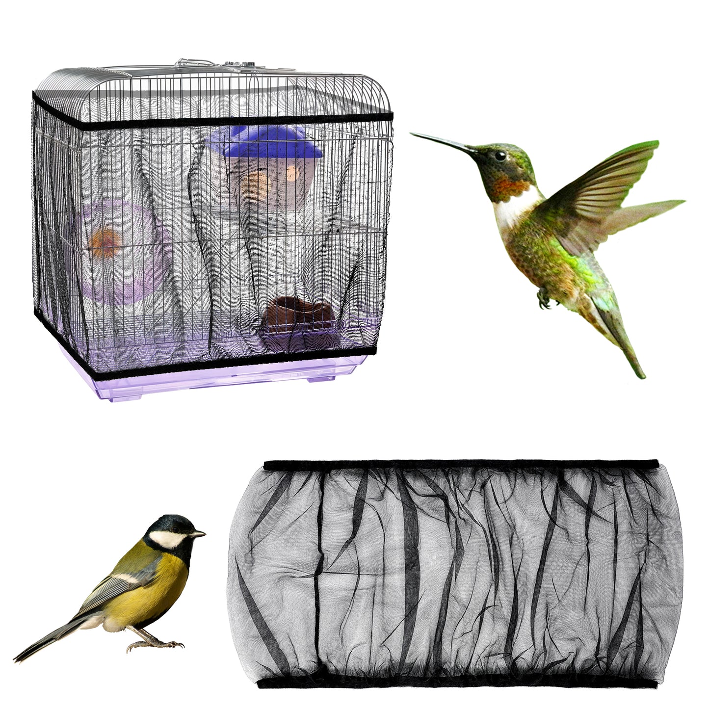Teaaha Adjustable Bird Cage Seed Catcher Guard Black Bird Cage Net Cover, Durable Washable Breathable Bird Cage Skirt Elastic Band Mesh Birdcage Covers for Parrot Parakeet Macaw Cages