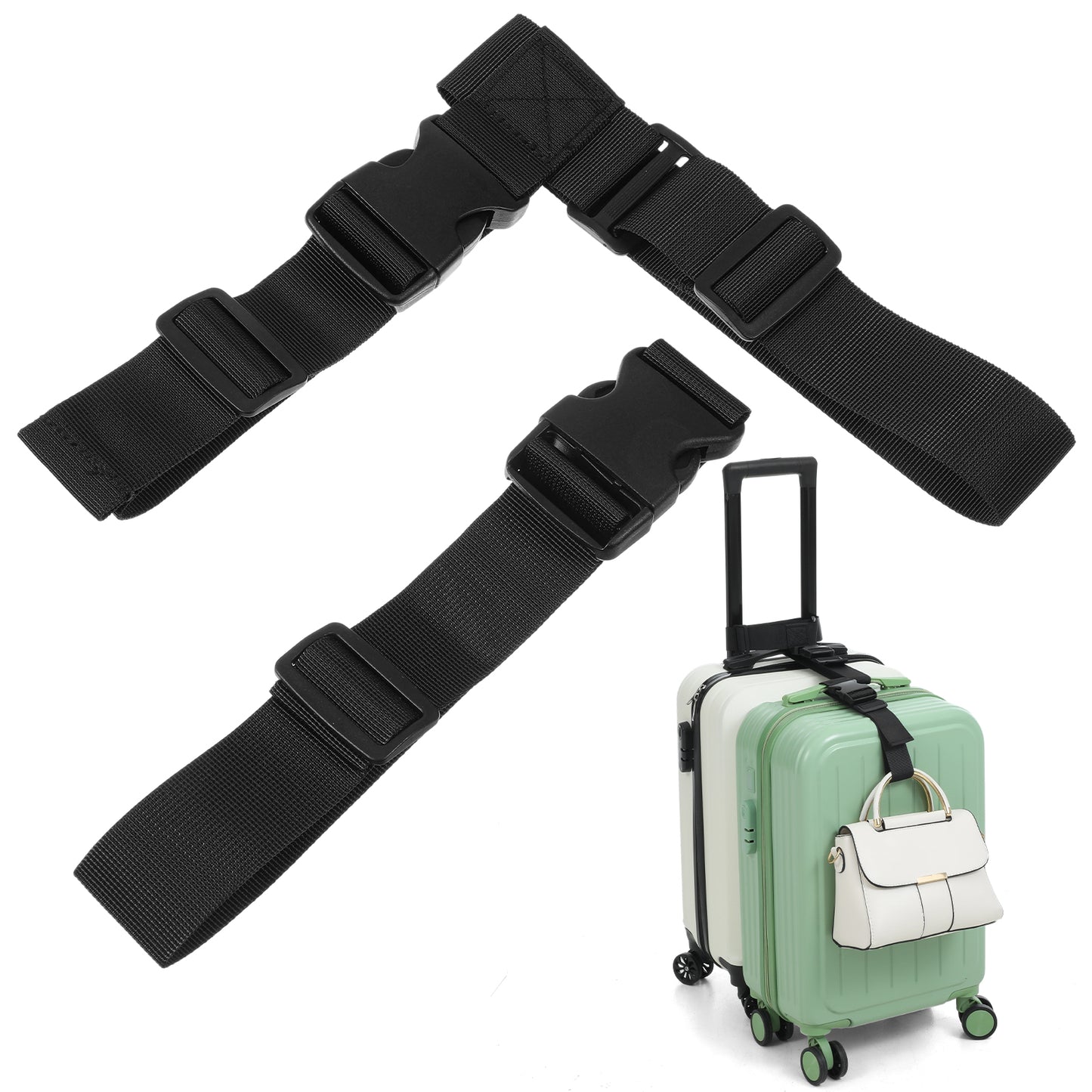 2 Pcs Luggage Strap to Connect Two Suitcases - Luggage Connector Straps for Carry on Bag - Heavy Duty Adjustable Suitcase Belt Travel Accessory for Luggages Connecting Add A Bag Buckle Belt