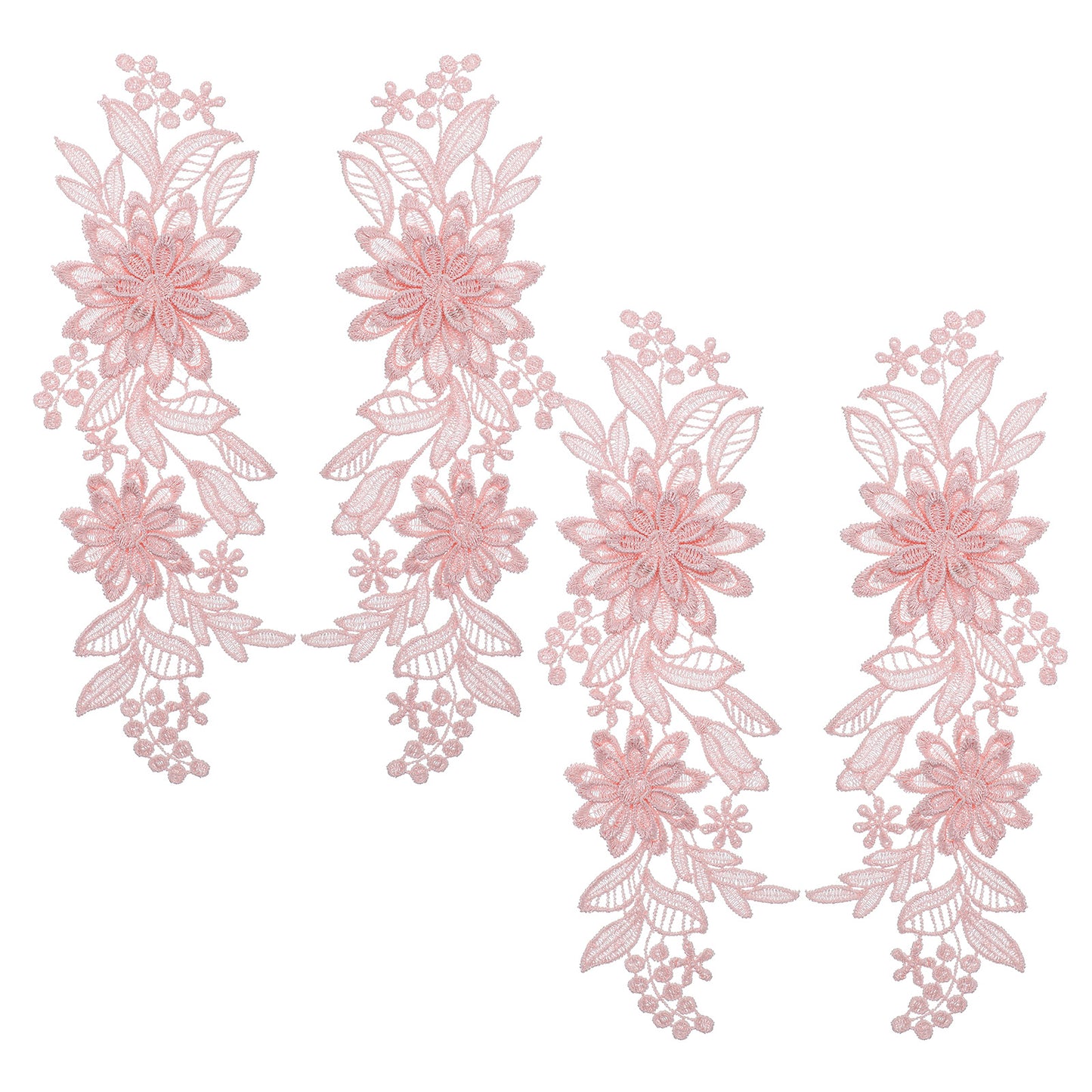 Shimmeroo 4Pcs Pink Flower Lace Appliques Embellishments,3D Floral Embroidery for Clothes for Sewing Making Dress Embellishments Clothing Wedding