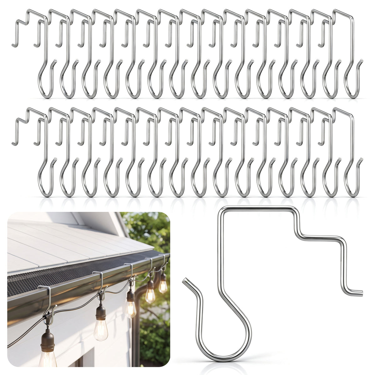 Chsoejuf 30Pcs Gutter Clips for Hanging Outdoor Lights Stainless