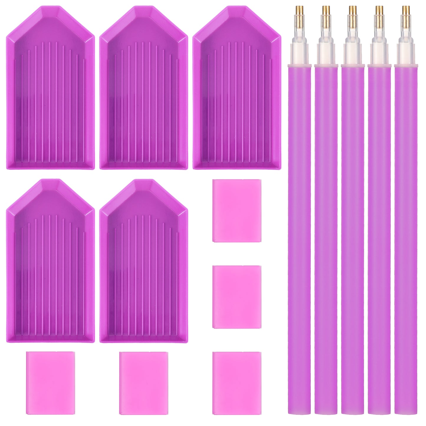 Ymapinc 15Pcs Diamond Art Pens Tools with 5 Drill Pen, 5 Tray, Glue Clay, Diamond Dot Pen, Rhinestone Picker Painting Tool Kit Accessories for Kids Adults DIY Crafts, Purple