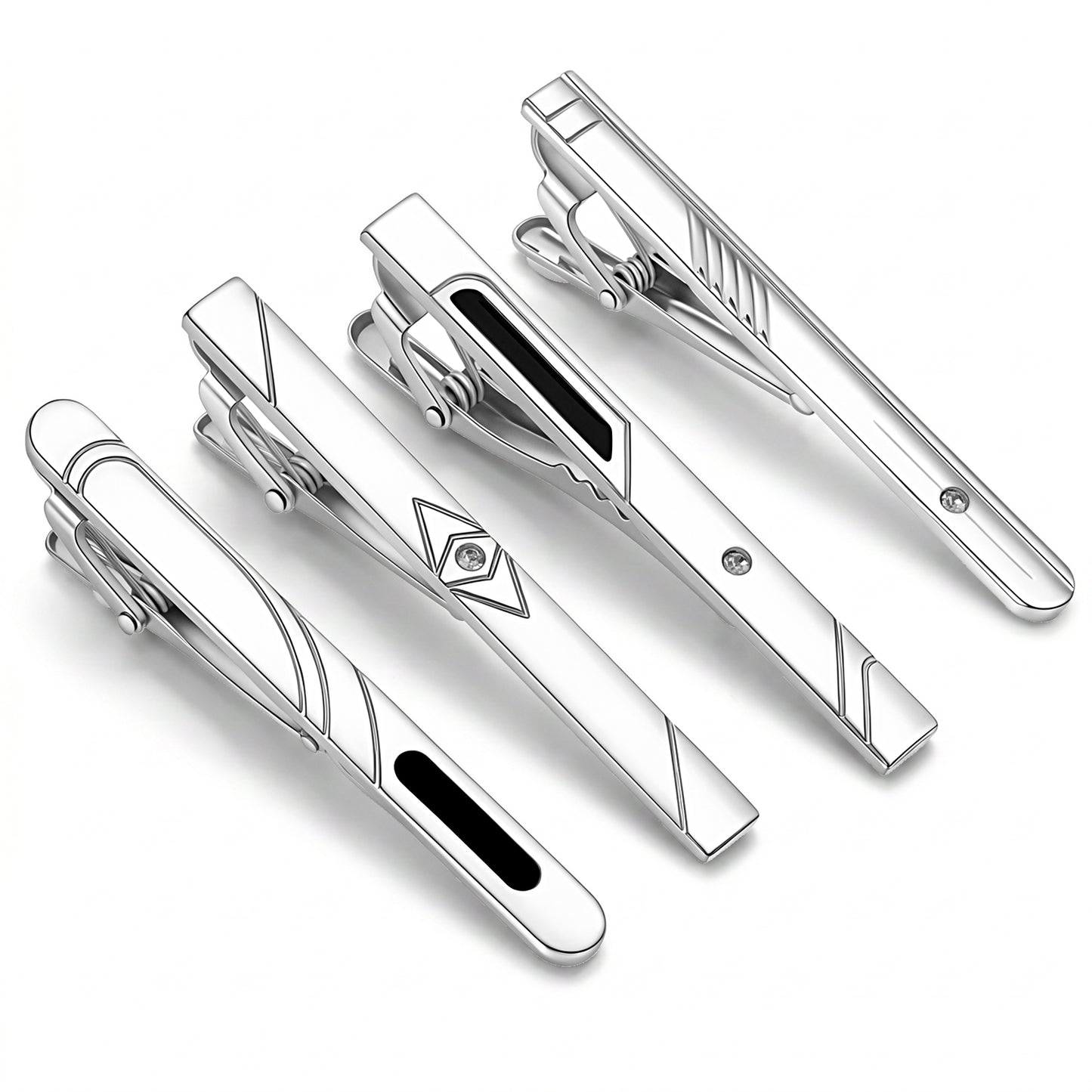 4 Pcs Tie Bars for Men Silver Tie Clip for Men Unique Distinctive Gift Set