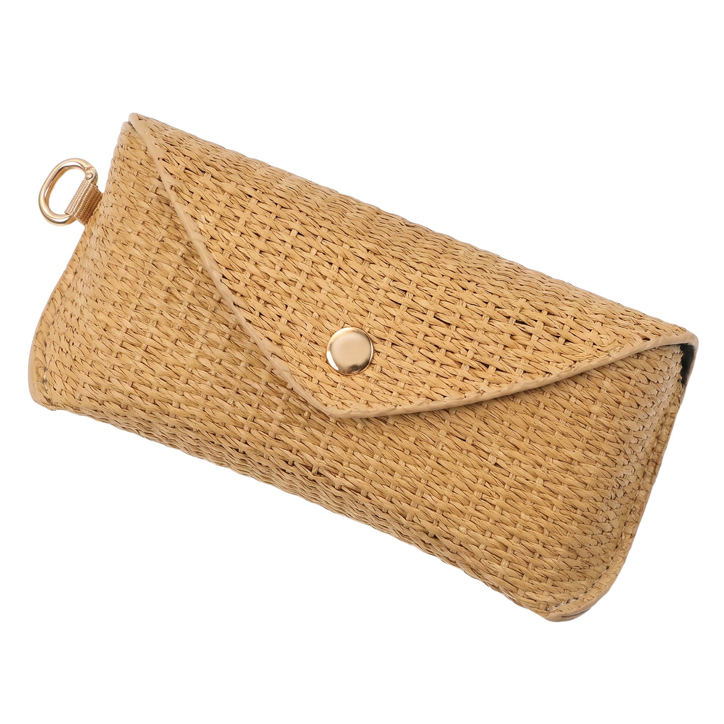 Woven Straw Sunglasses Case Sunglass Case With Clip Cases Boho Rattan Pouch Soft Bag Eyeglass Travel Glasses Hook Protective Key Chain Organizer Storage Holder Pouch Beach Accessory for Women Men