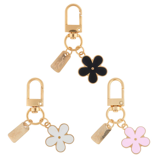 Ymapinc 3Pcs Cute Daisy Keychains for Women, Mini Flower Keychain Charms, Bag Accessories for Handbags, Purse, Wallet, Car Keys Decor, Matching Keychains for 3 with Black Pink White