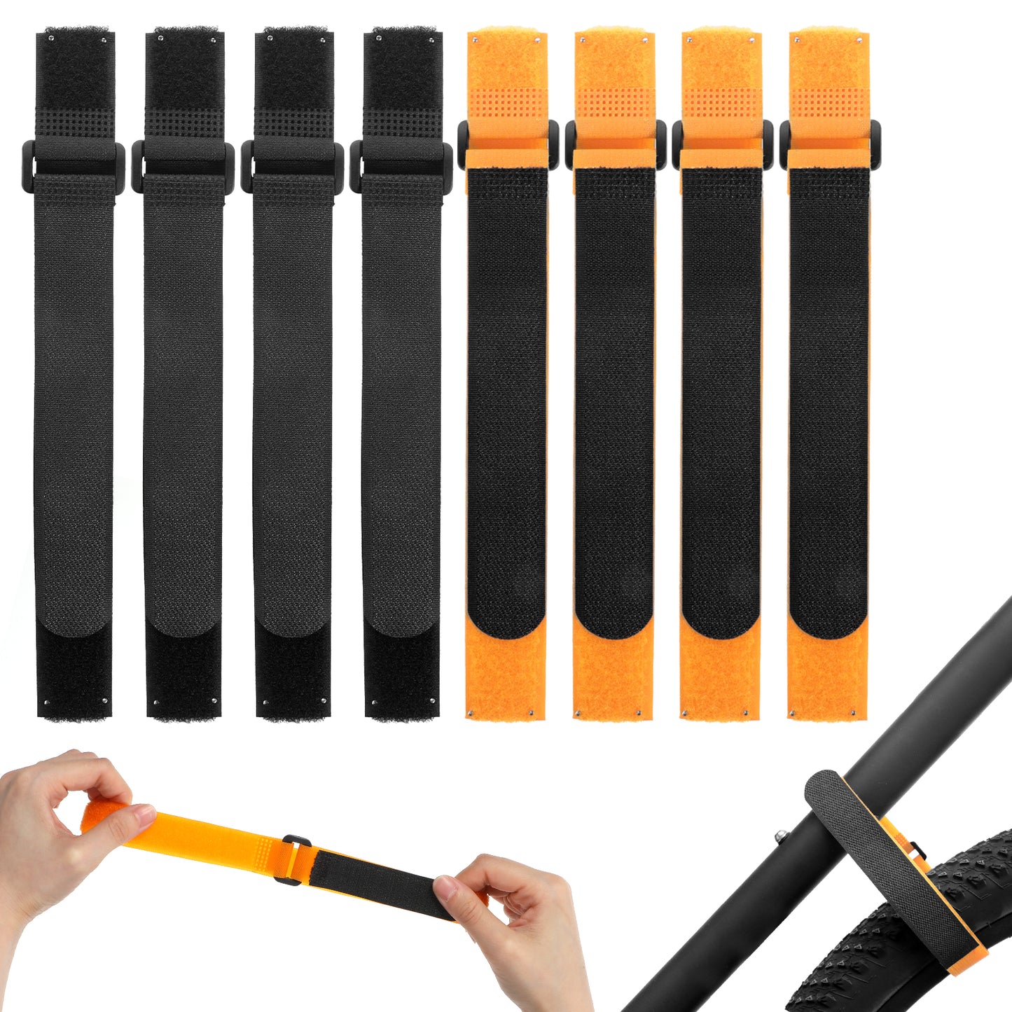 8 PCS Bike Rack Straps, Adjustable Bicycle Tie Down Straps for Rack, Secure Bike Strap for Transport and Storage, Black/Orange
