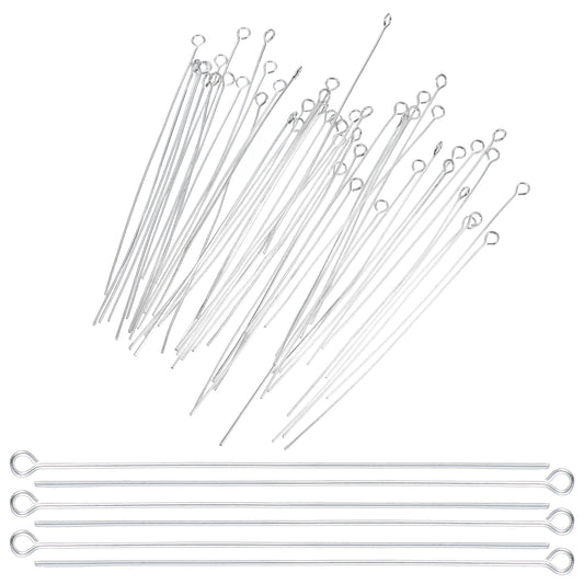 Ymapinc 200Pcs Eyepins for Jewelry Making 70mm/2.76In, Silver Open Eye Pins, Stainless Steel Head Pins Flat Eye Pin for DIY Crafts Earring Bracelet Necklace Pendant Jewelry Making Supplies