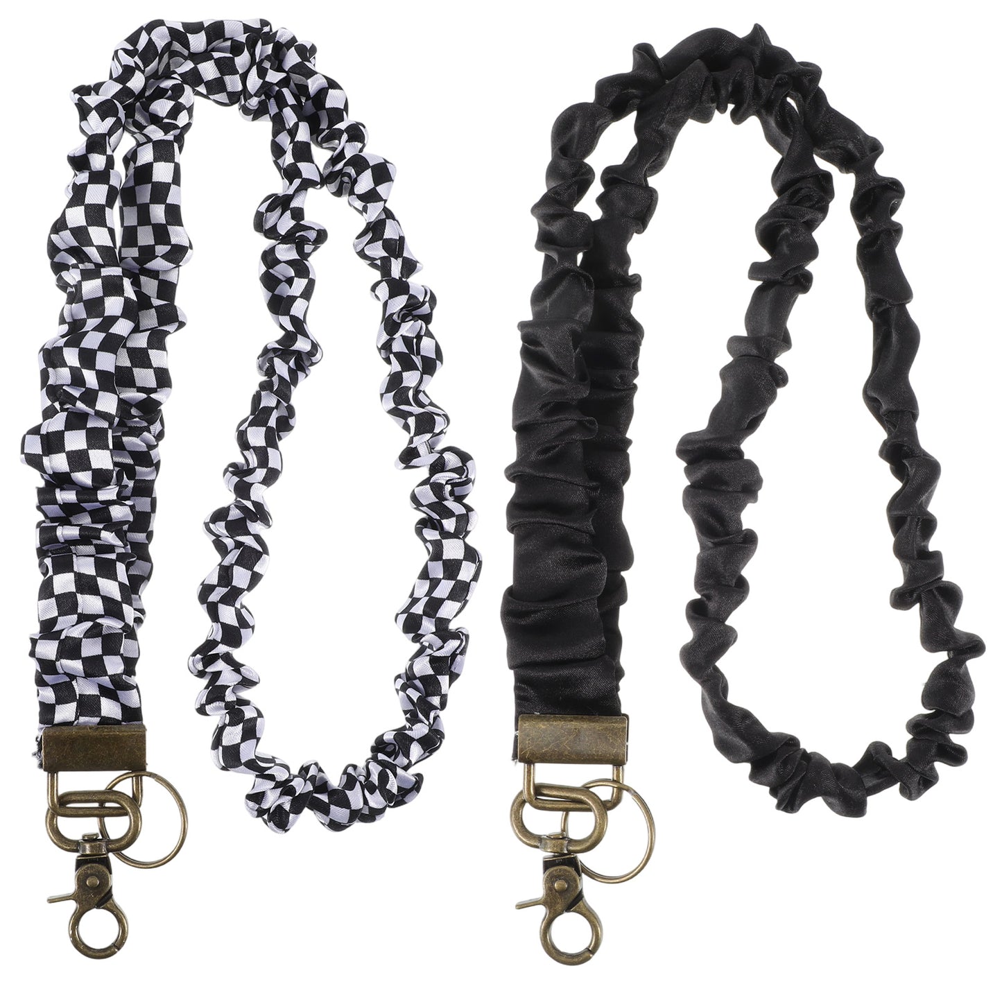 Bremorou 2pcs Scrunchie Lanyard - Stretchy Elastic Lanyards for Teacher ID Badges, Soft Black Checkered Lanyard for Women, Retractable Keychain Holder for Teachers