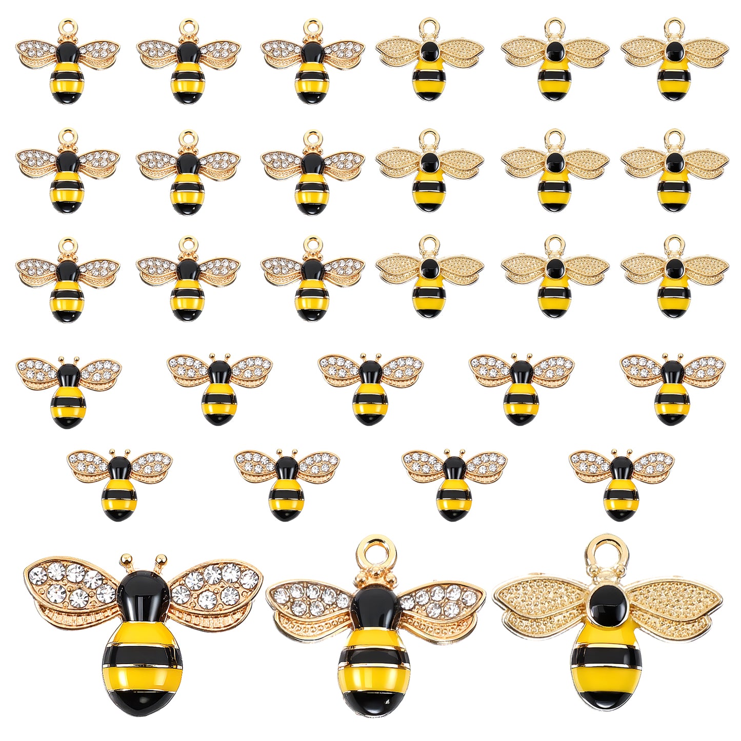 30 Pcs Bee Charms for Jewelry Making Rhinestone Enamel Craft Bee Pendants 3 Style Zine Alloy Honeybee Embellishments for DIY Crafts Honey Jars Nail Art Necklaces Bracelets Earrings Women Gifts
