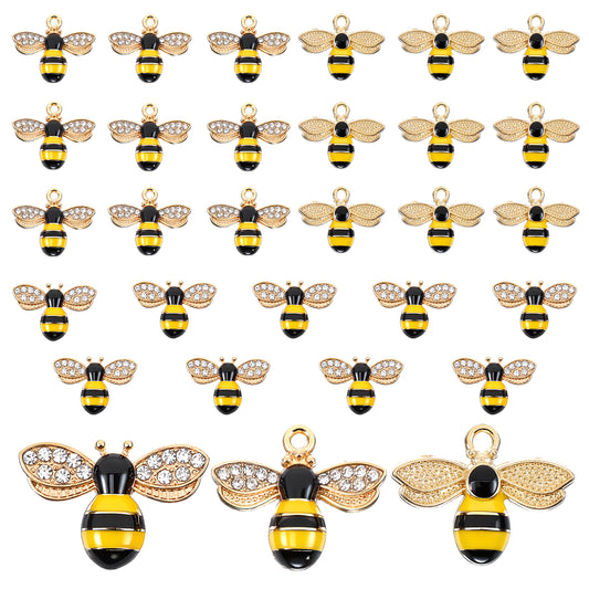 30 Pcs Bee Charms for Jewelry Making Rhinestone Enamel Craft Bee Pendants 3 Style Zine Alloy Honeybee Embellishments for DIY Crafts Honey Jars Nail Art Necklaces Bracelets Earrings Women Gifts