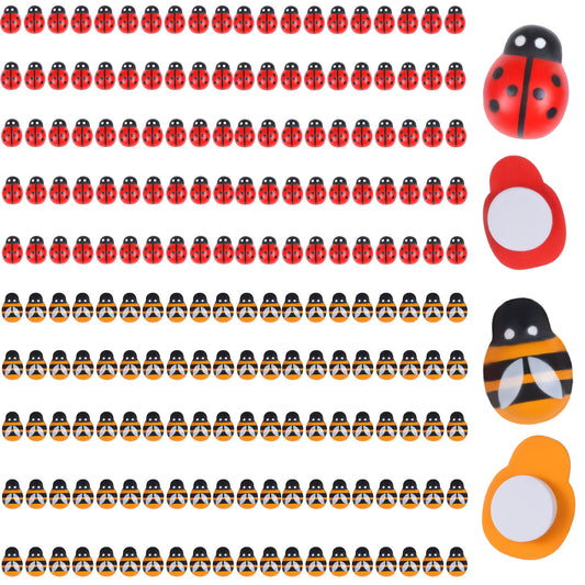 200PCS Mini Ladybugs Bees for Crafts, Tiny Resin Flatback Lady Bugs Honey Bee Décor, Small Wood Self-Adhesive Embellishments for Art Crafts Birthday Party Table Decoration