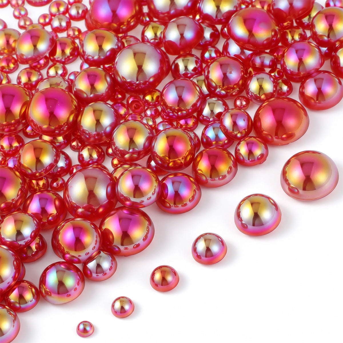Ymapinc Red Flat Back Pearls，Mix Flatback Half Pearls for Crafts