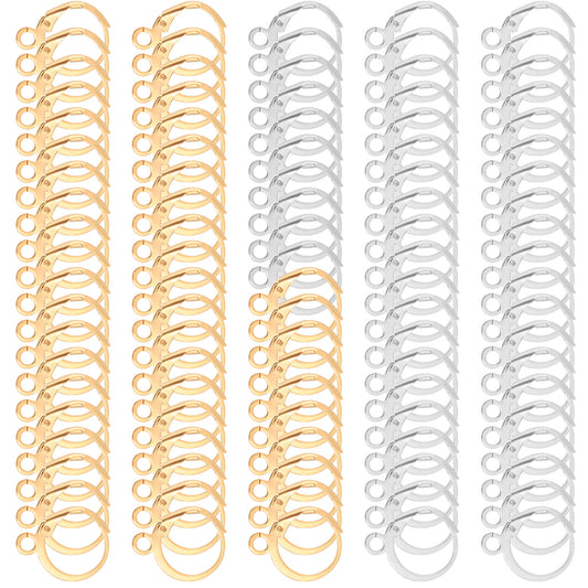 100PCS Earring Hooks for Jewelry Making, Leverback French Earrings Hooks Huggie Hoops Backs with Jump Rings, Dangle Earrings Hook Findings Earring Supplies(Gold, Silver)