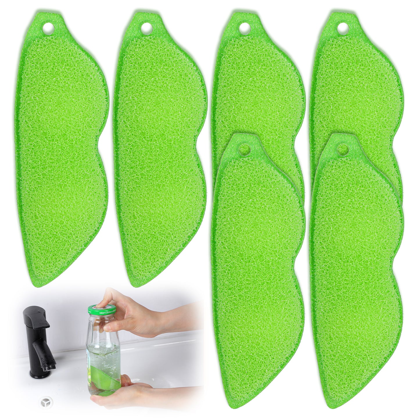 6 Pcs Beans Water Bottle Cleaner Sponge Reusable Bean Shape Water Bottle Cleaning Sponge Magic Heat Resistance Pod Sponges With Ceramic Balls Green Shaped Internal Cleaning Tools Of Small Mouth