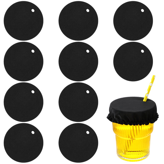 10PCS Drink Cover Scrunchies Elastic Cup Glass Covers for Alcohol Protection,Reusable & Washable Polyester Anti Spike Drink Protector Nightcap with Straw Hole for Girls Women Bar Club Party(Black)