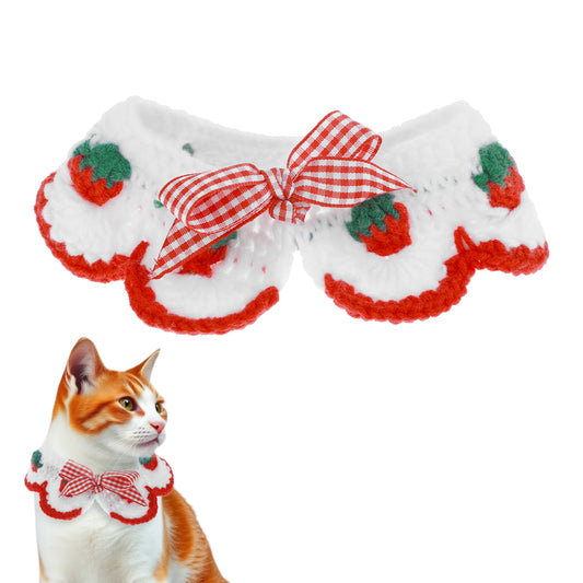 1 PCS Strawberry Dog Collar Cute Cat Strawberry Collar Crochet Pet Scarf Knitted Kitten Handmade Knitting Breakaway Kitten Collars Adjustable Knitted Cat Collars for Girl Cats and Some Puppies (Red)
