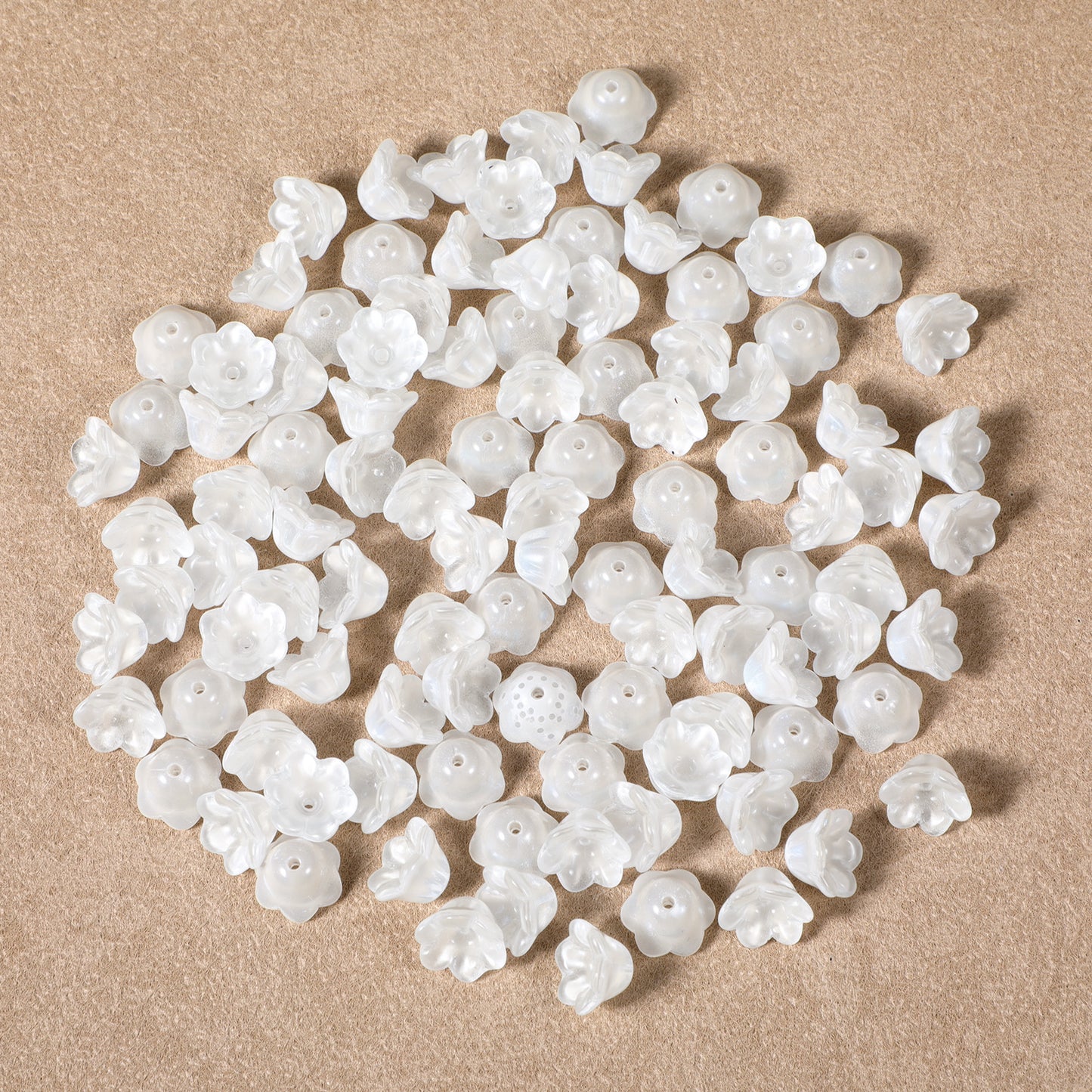Flower Beads for Jewelry Making, Mabor 100 Pcs White Glass Trumpet Bellflower Charm Loose Spacer, Small Aesthetic Flora Bead Caps for DIY Necklace Earrings Crafts