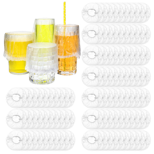 100 Pcs Drink Cover Scrunchie Drink Covers for Alcohol Protection Scrunchie Drink Covers Bulk Disposable Plastic Covers for Cups Disposable Elastic Food Lid Protection Covers for Bar Club(Clear)