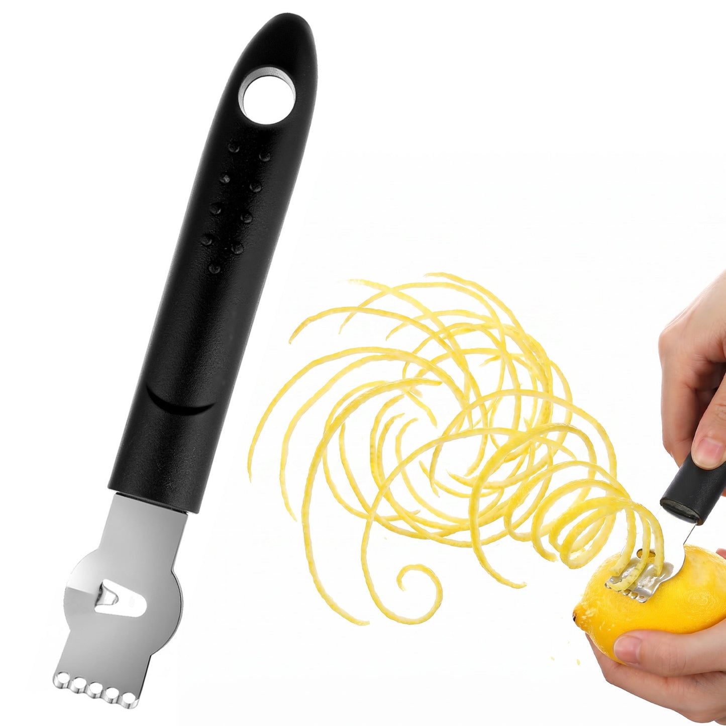 Sorcristy Lemon Zester Tool, Stainless Steel Lemon Zester Grater Orange Citrus Peeler with Channel Knife Non-Slip Handle Citrus Tool (Black, 6.10 × 0.87 Inch)