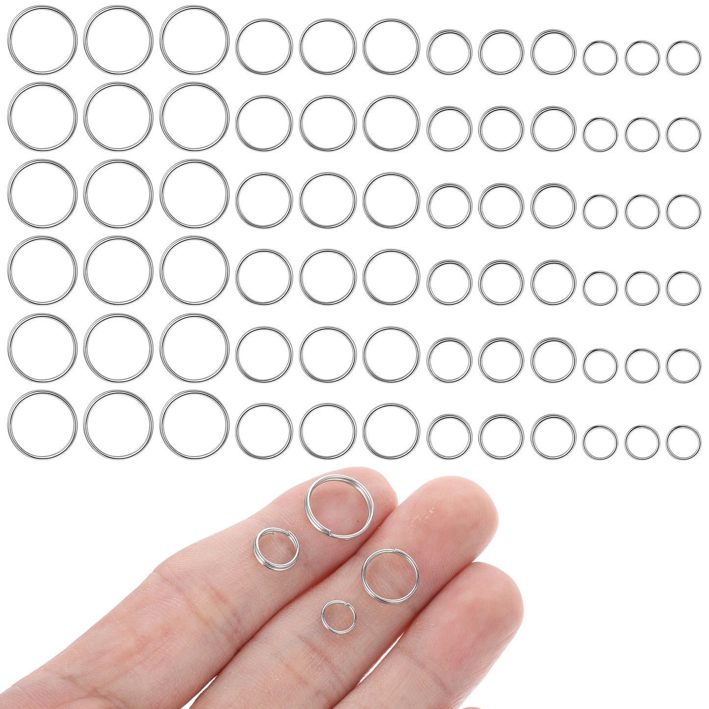 Nogeqi 100PCS Silver Jump Rings, Small Double Open Split Rings for Jewelry Making, Stainless Steel Small Key Ring for Jewelry, Keychains and DIY Crafts Accessories (4 Sizes)