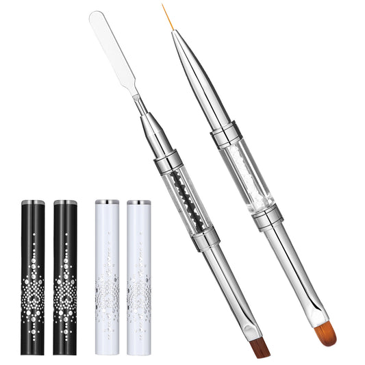 2PCS Dual-Ended Nail Art Brushes Set, Gel Liner Brushes with Rhinestone Handle, Nail Art Tools for Acrylic Nails Home Nail Design