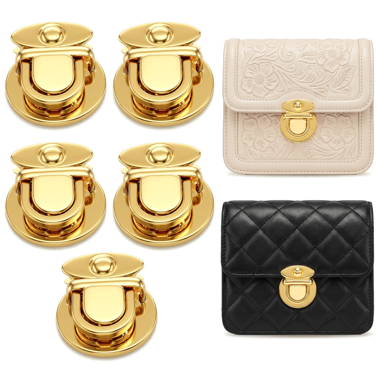 5Pcs Round Tuck Lock Purse Clasp 1.26x1.18in Catch Purse Thumb Duck Tongue Lock Snap Closure Metal Hardware Clip for Handbag Case Purses Bag DIY Making