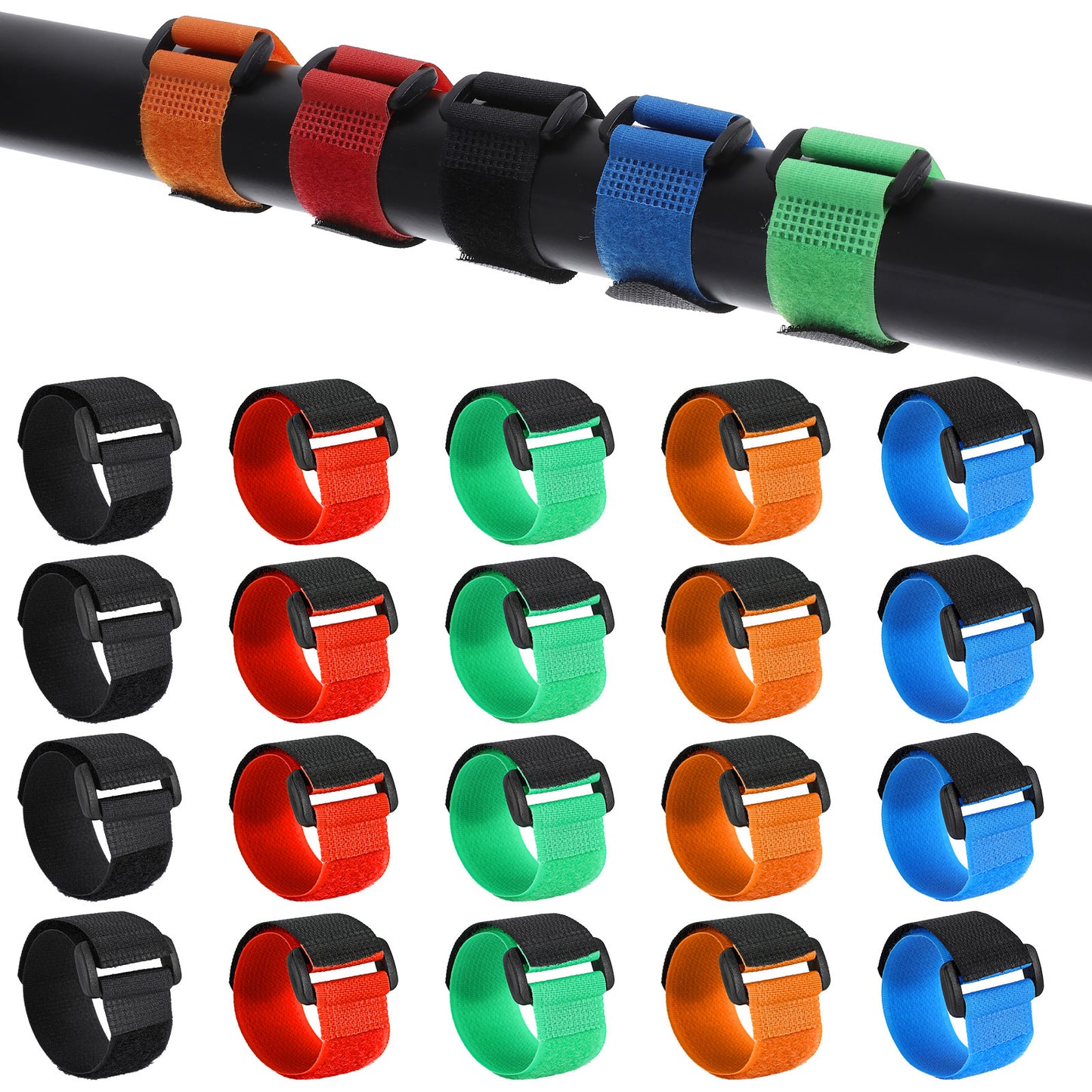 20 Pcs Fishing Rod Straps Adjustable Elastic Tackle Belt Ties 5 Color Hook & Loop Fish Rod Belts Fishing Pole Straps For Organizing Protecting Fishing Rods Casting Fly Rods