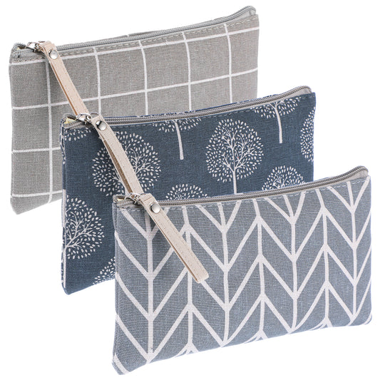 3 PCS Canvas Cosmetic Bag for Purse, Multi-Function Small Zipper Makeup Bag Travel Cute Makeup Pouch Cosmetic Pouch for Women Girls Vacation Travel Toiletry Bags