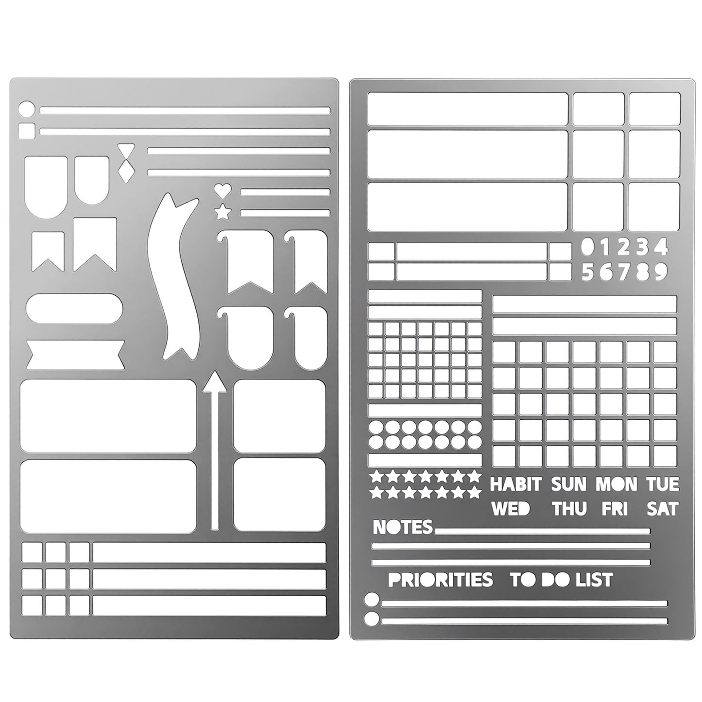 2Pcs Metal Journal Stencils Kit, Ymapinc Reusable Stainless Steel Letter & Calligraphy Stencils, Journal Stencil for Planner Templates, Scrapbook Stencil & Journaling Supplies for Diary Craft