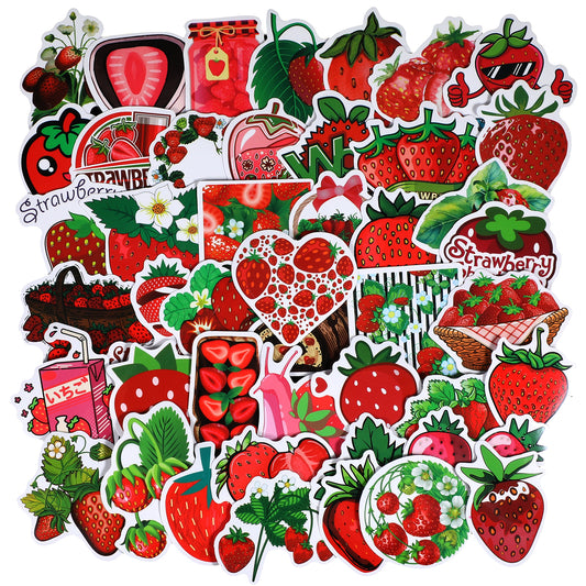 100 Pack Strawberry Stickers,Fruit Stickers,Strawberry Shortcake Stickers,Cute Cartoon Strawberries Vinyl Waterproof Sticker,Birthday Decorations Party Favors for Laptops, Water Bottles, Scrapbook