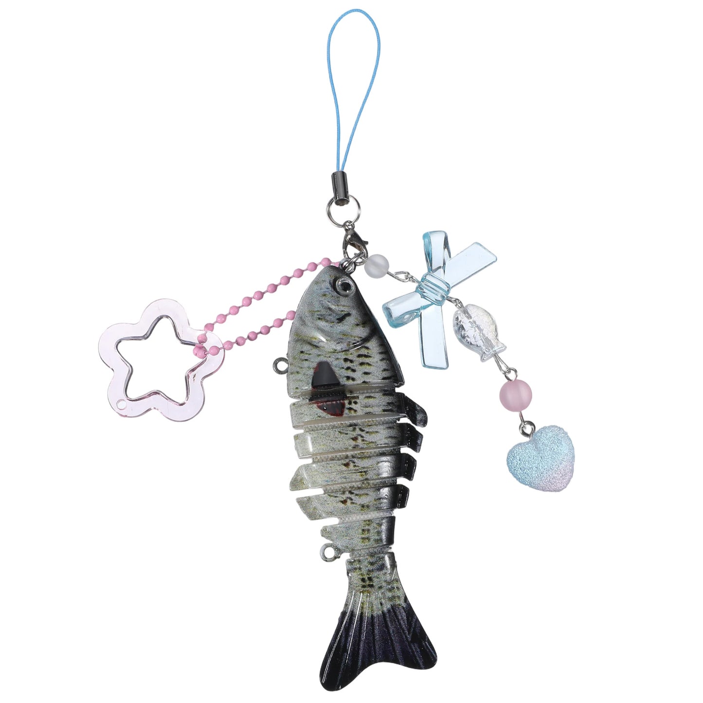 Sorcristy Cute Lifelike Fish Keychain Fish Keychains Funny Fishing for Fisherman Cute Segmented With Star Aesthetic Y2k Charms Accessories Phone Charms Bag Charm Fishing Key Chain for Bags Keys Gifts