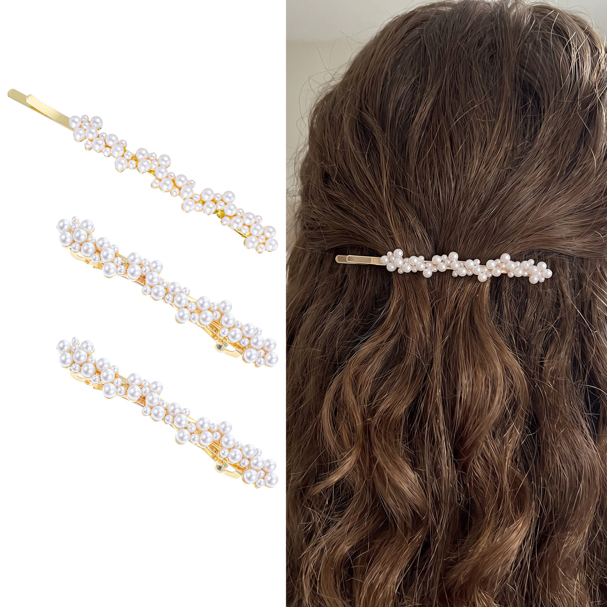 Shimmeroo 3Pcs Pearl Hair Clips,Pearl Barrettes French Hair Slides for Wome