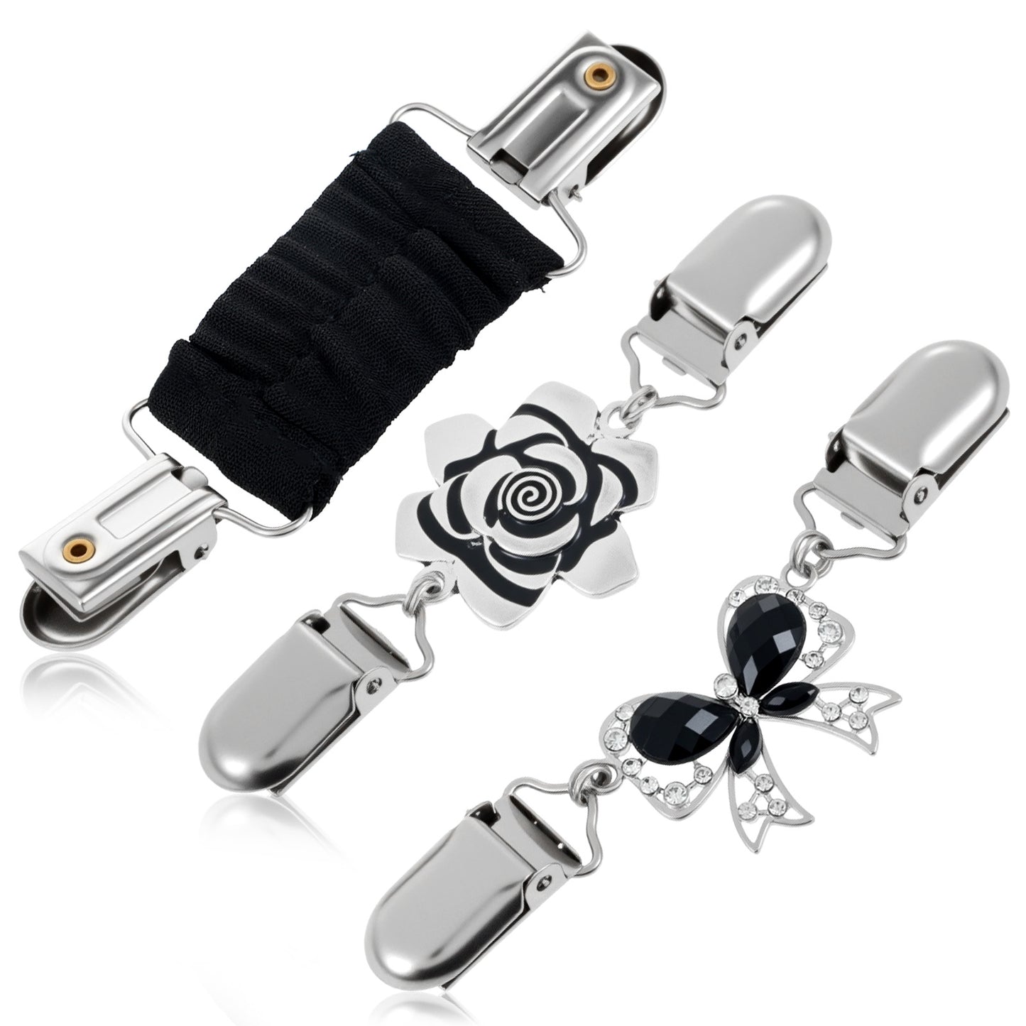 3 Pcs Cinch Clips for Women Clothing, Vintage Dress Clips Back Cinch, Elastic Shawl Sweater Cardigan Collar Clip, Back Pant Waist Tightener Clothes Brooch Clip for Women, 3 Styles