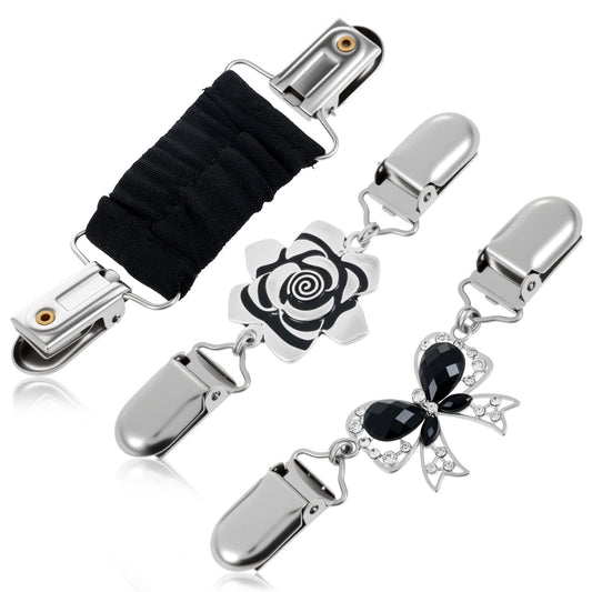 3 Pcs Cinch Clips for Women Clothing, Vintage Dress Clips Back Cinch, Elastic Shawl Sweater Cardigan Collar Clip, Back Pant Waist Tightener Clothes Brooch Clip for Women, 3 Styles