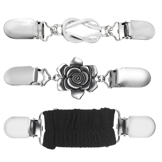 Tyqour 3 Pcs Cinch Clip Vintage Sweater Shawl Cardigan Collar Clips Back Pant Waist Tightener Clothes Brooch Clips for Women, 3 Styles