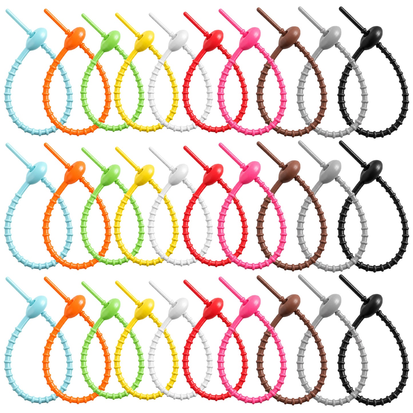 Mabor 30Pcs Silicone Zip Ties, Colorful Silicone Cable Ties