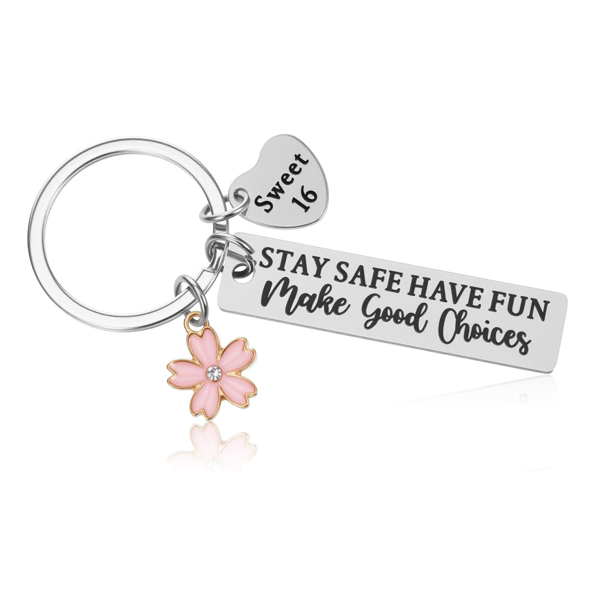 MEUYSIAC Sweet 16 Keychain, Sweet 16 Gifts for Girls Silver Stainless Steel