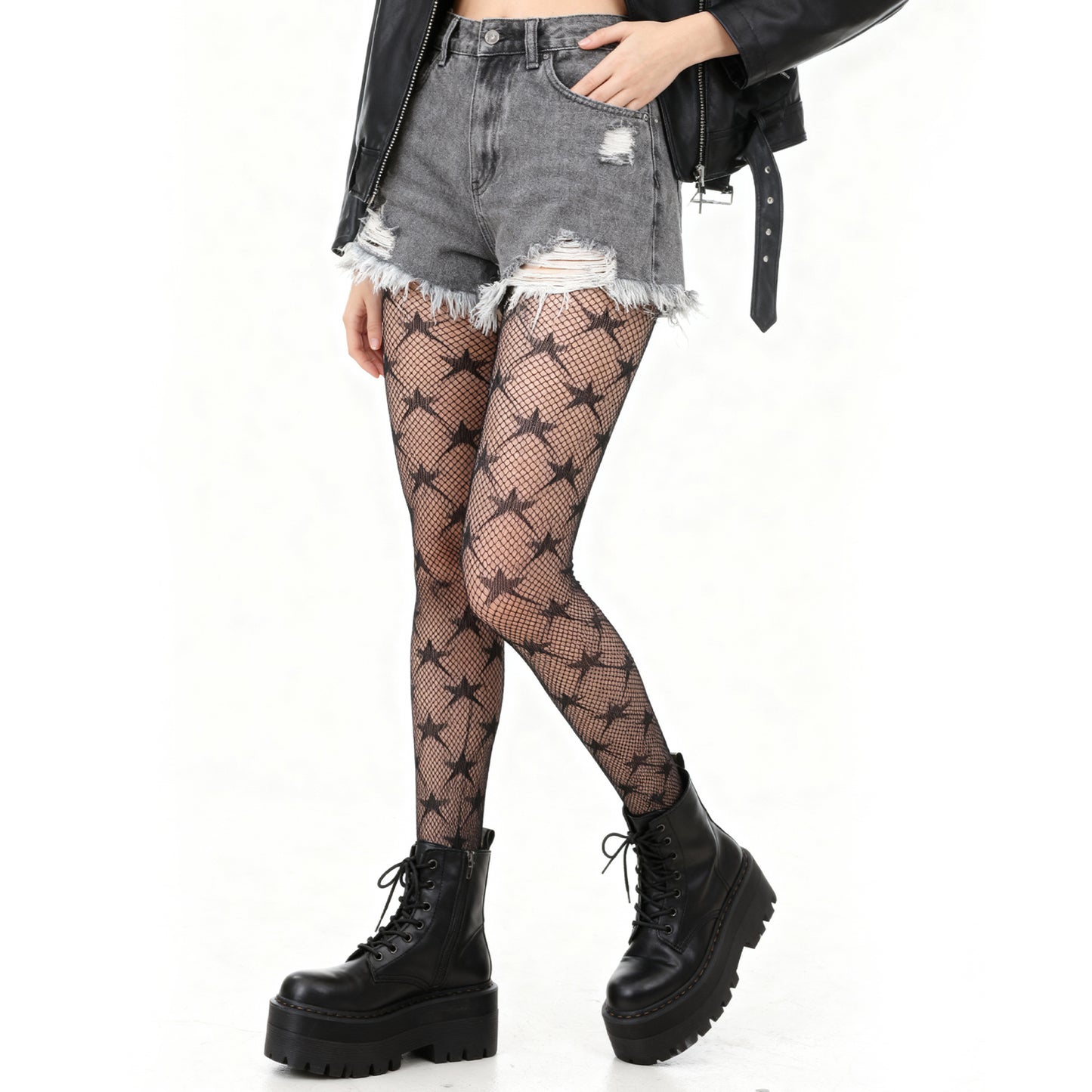 Black Fishnets for Women, 2 Pairs Star Fishnet Stockings Womens Sexy Fishnets Tights, Halloween Fish Net Stocking, Gothic Thigh High Waist Mesh Pantyhose Clothes