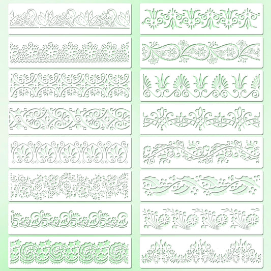 16PCS Reusable Flower and Cake Stencils for Painting, Buttercream Decorating 3x12 Inch Art Templates for Wood, Canvas, Paper, Fabric DIY Crafts and Baking Supplies Kit