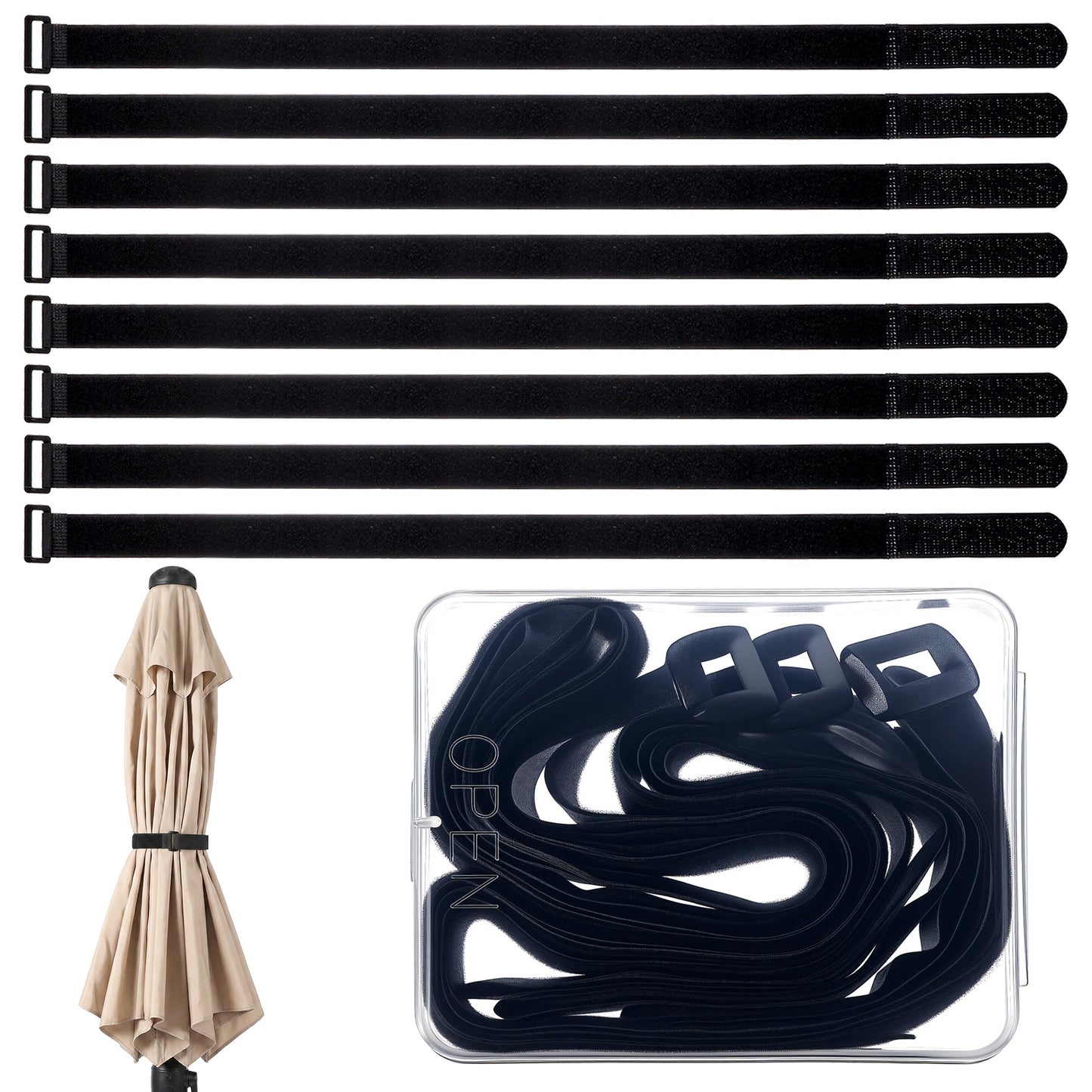 Sorcristy 8 Pack Reusable Patio Umbrella Tie Strap for Outdoor Umbrellas